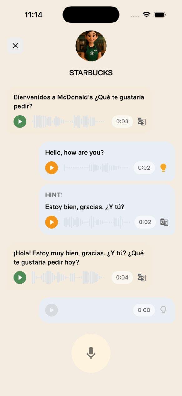Voice chat transcript in Spanish with hints and translation