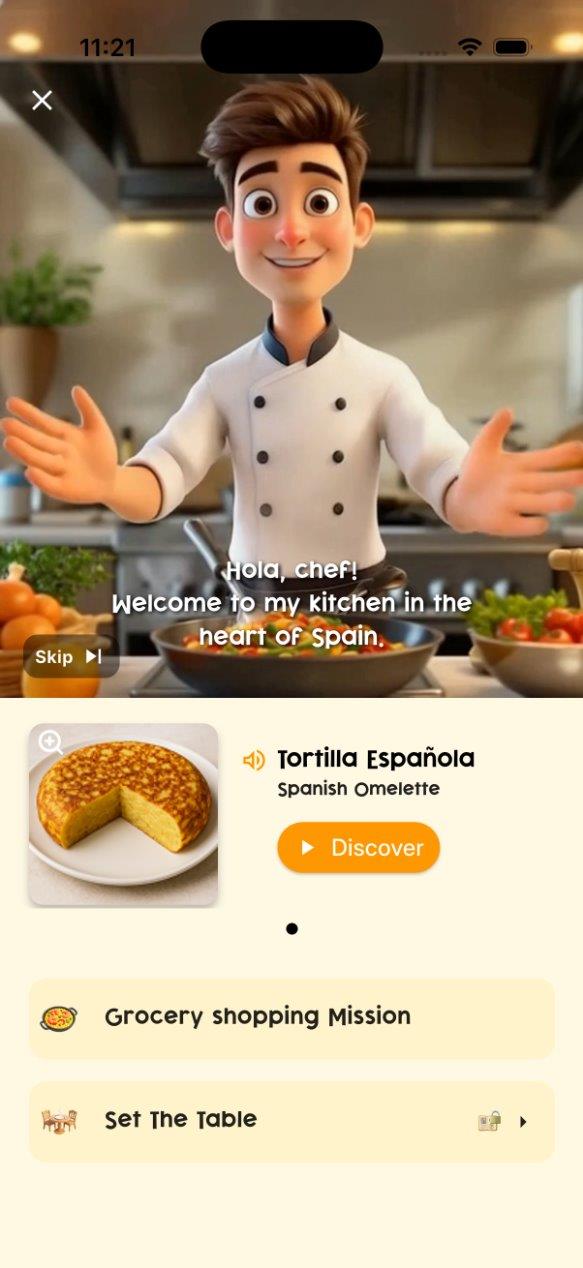 Chef avatar with a Spanish cooking mission